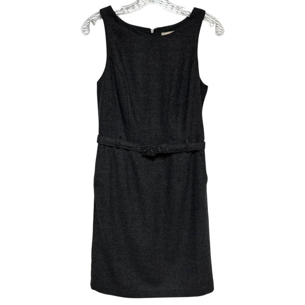 Banana Republic Sleeveless Wool Belted Mini Sheath Dress Black Gray 4